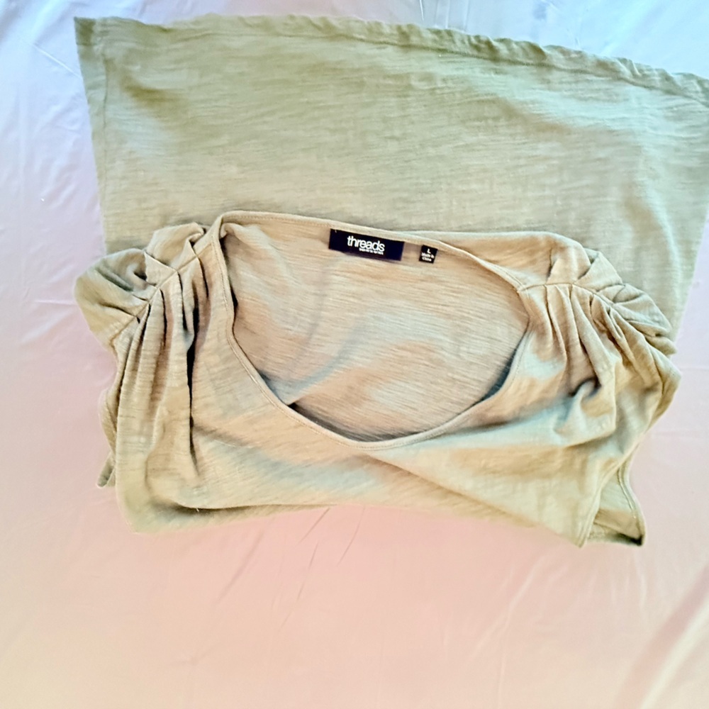 Saks Fifth Avenue 100% Cotton Pleated Sleeveless Olive Green Blouse Large - Picture 5 of 8